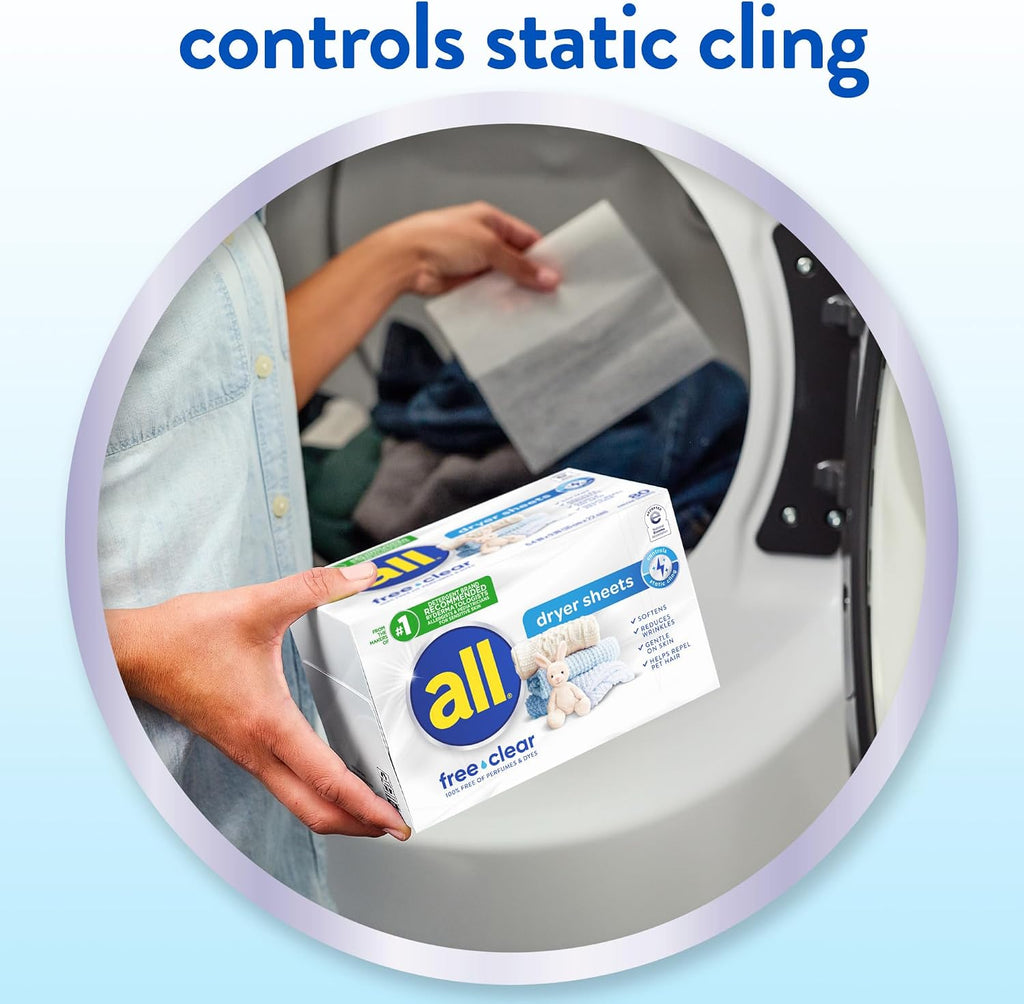 free clear Fabric Softener Dryer Sheets for Sensitive Skin, 195 Count