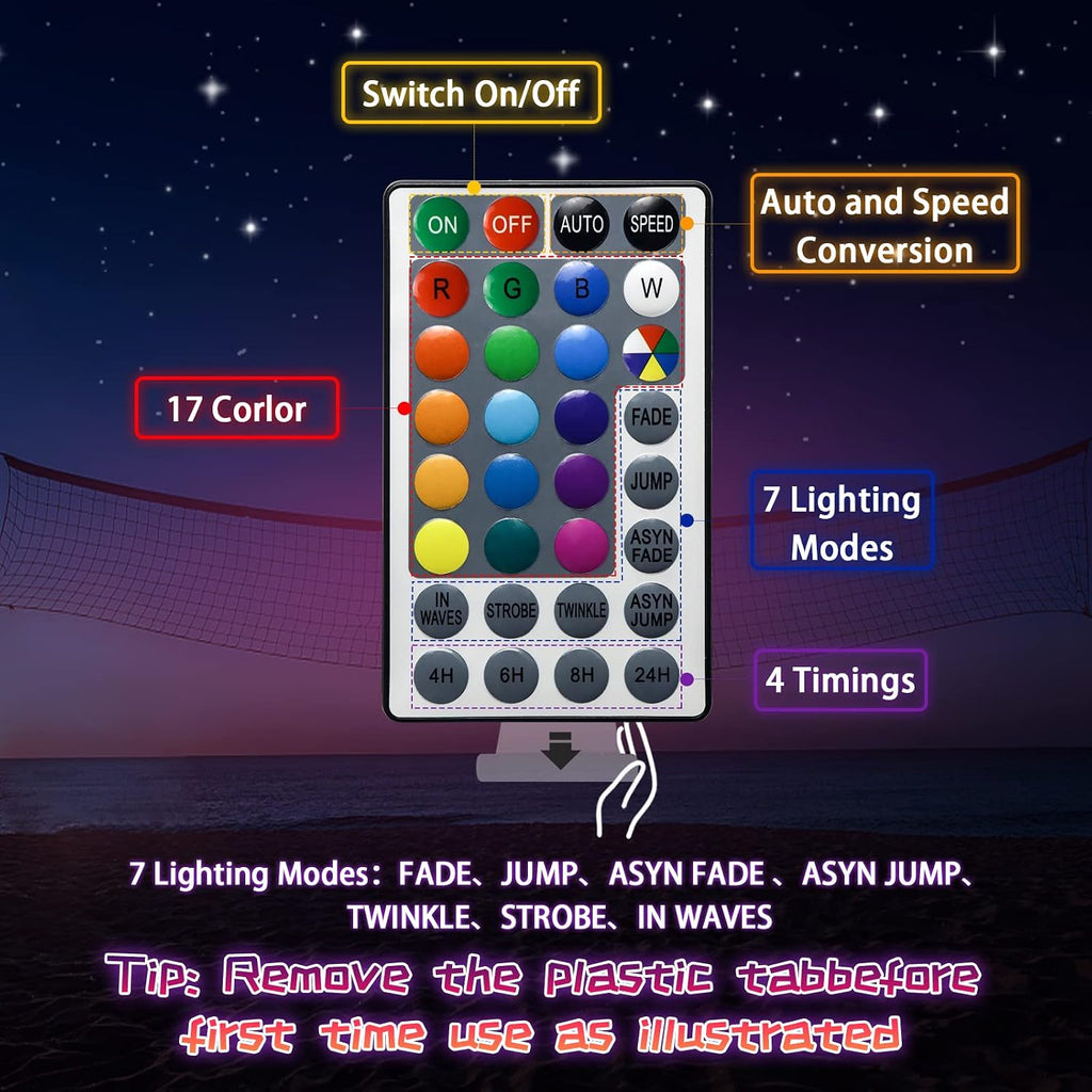 Badminton Net Light, 33ft LED Volleyball Net Outdoor String Lights with Remote, 17 Colors 7 Modes Waterproof