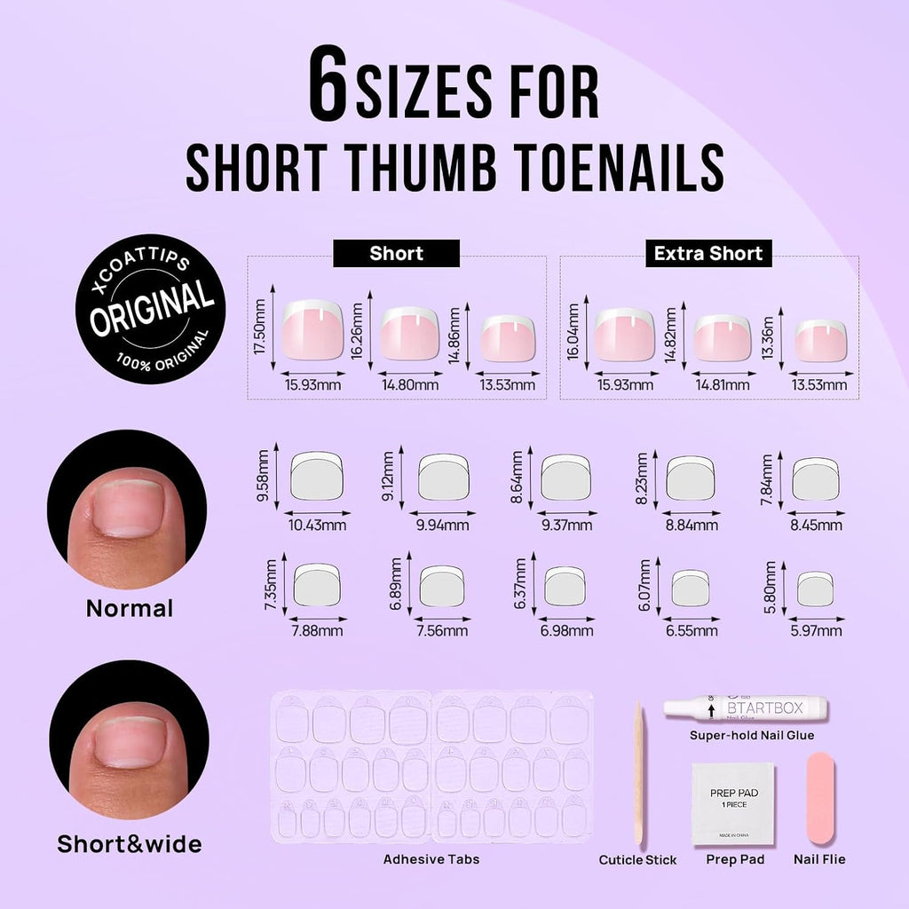 Press On Toenails, Timeless Grace, Short Squoval, French Tip, 32Ct