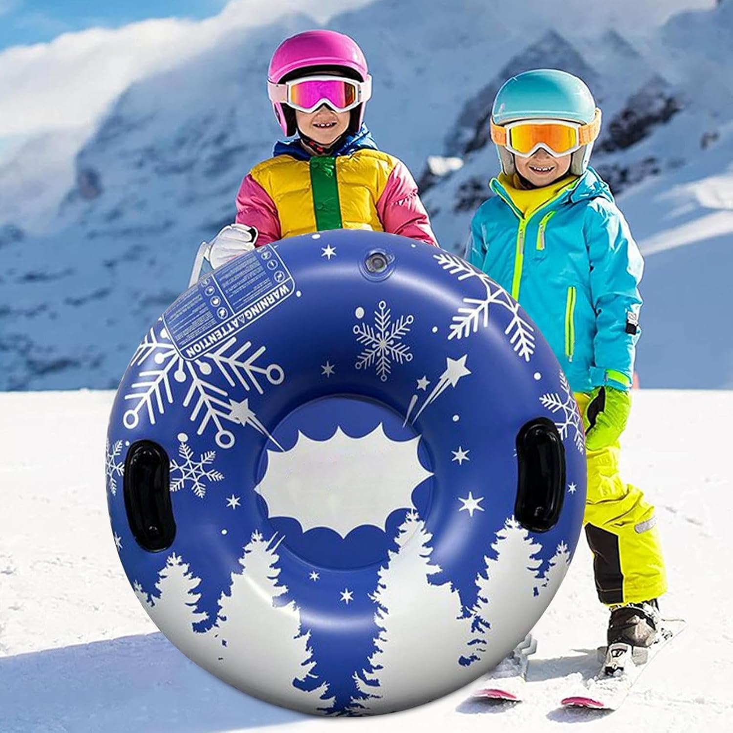 Sledding Tube 35.4 Inch Inflatable Thickened Heavy Duty Handles | Snow Toys Snow Sleds for Family Activities Outdoor