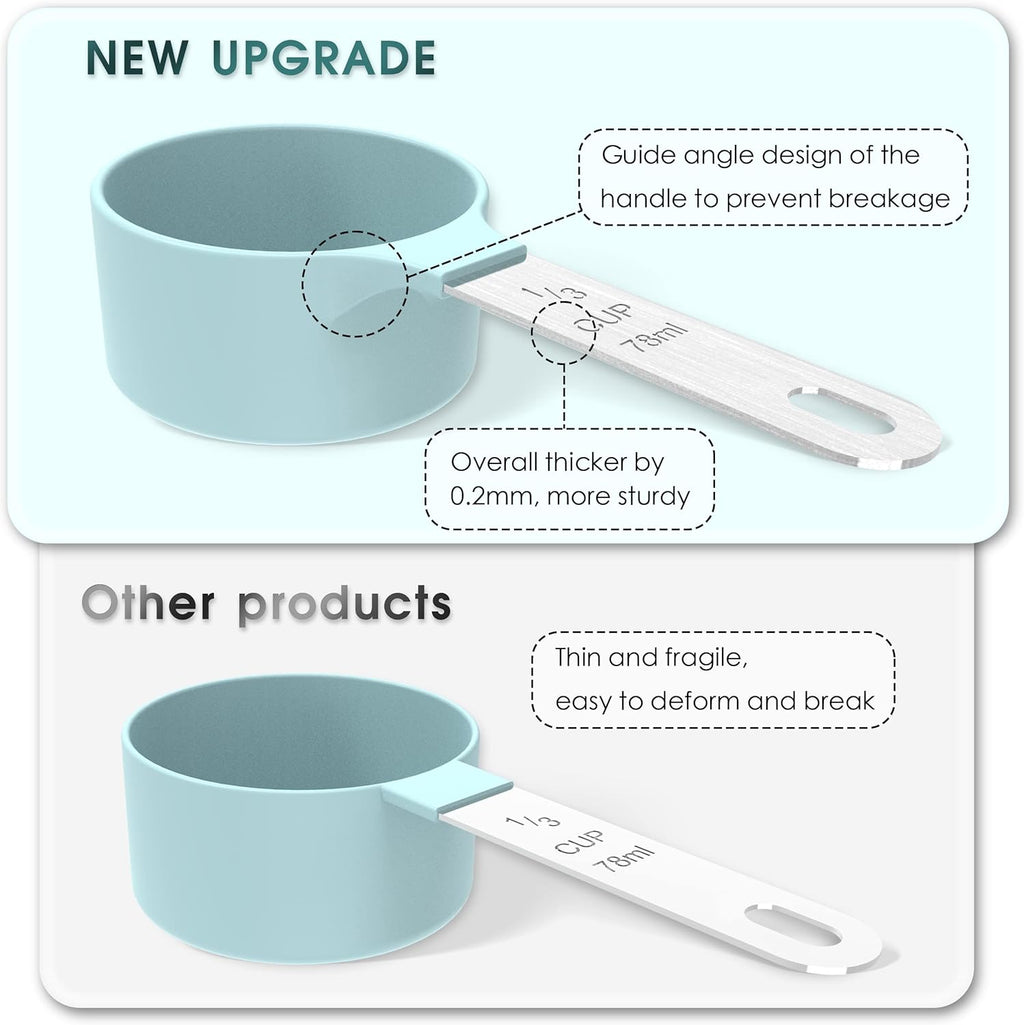 Measuring Cups & Spoons Set, Stackable Cups and Spoons, Nesting Measure Cups with Stainless Steel Handle, Kitchen