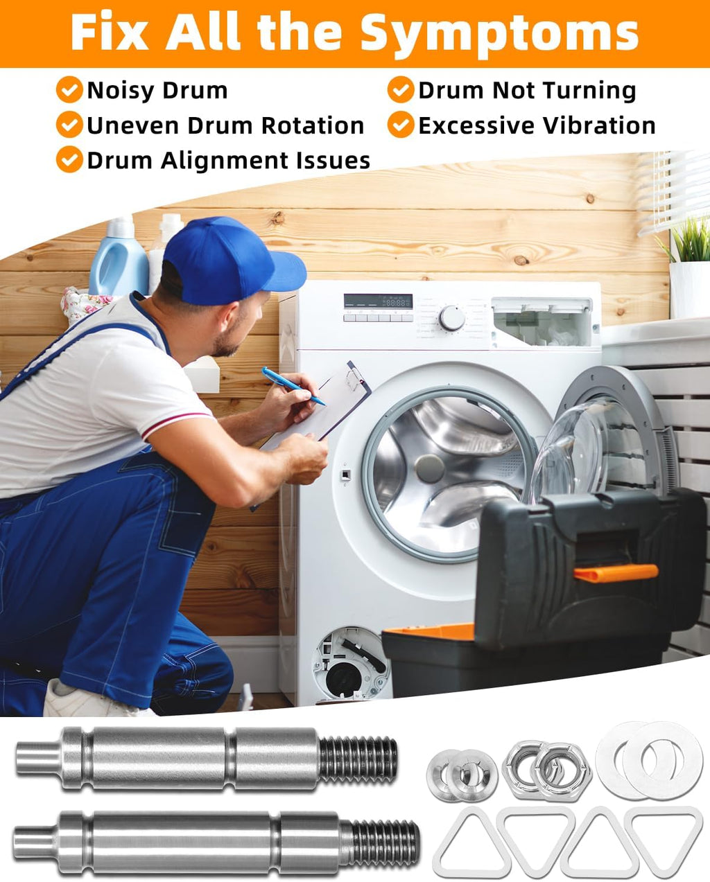 WPW10359270 & WPW10359269 Dryer Drum Support Roller Shaft Kit
