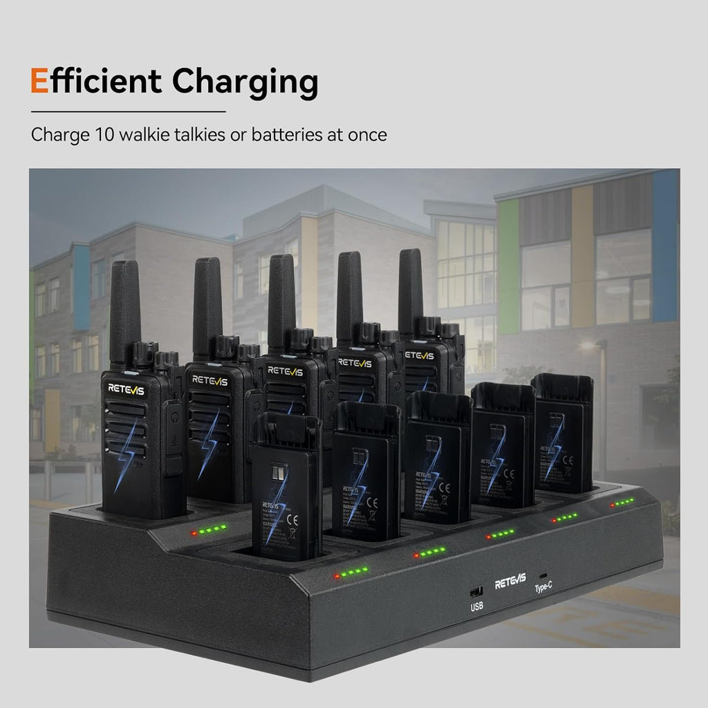 RT68 Walkie Talkies Long Range Rechargeable (10 Pack) with Charger | Rugged & Reliable Two-Way Radio For K-12 School