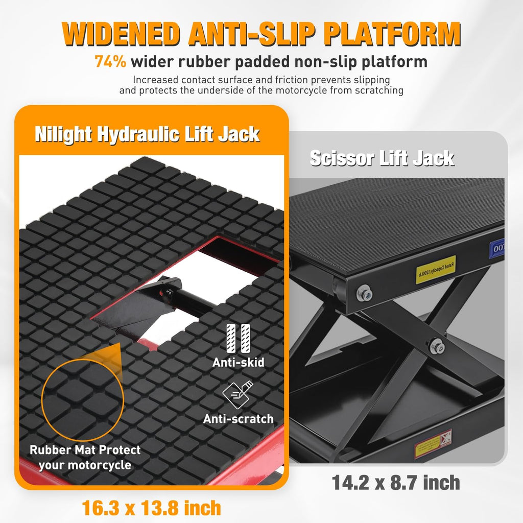 Motorcycle Lift Table Jack 300 LBS Heavy Duty Hydraulic Motorcycle Scissor Jack Lifts Table Foot Pedal with 4 Caster