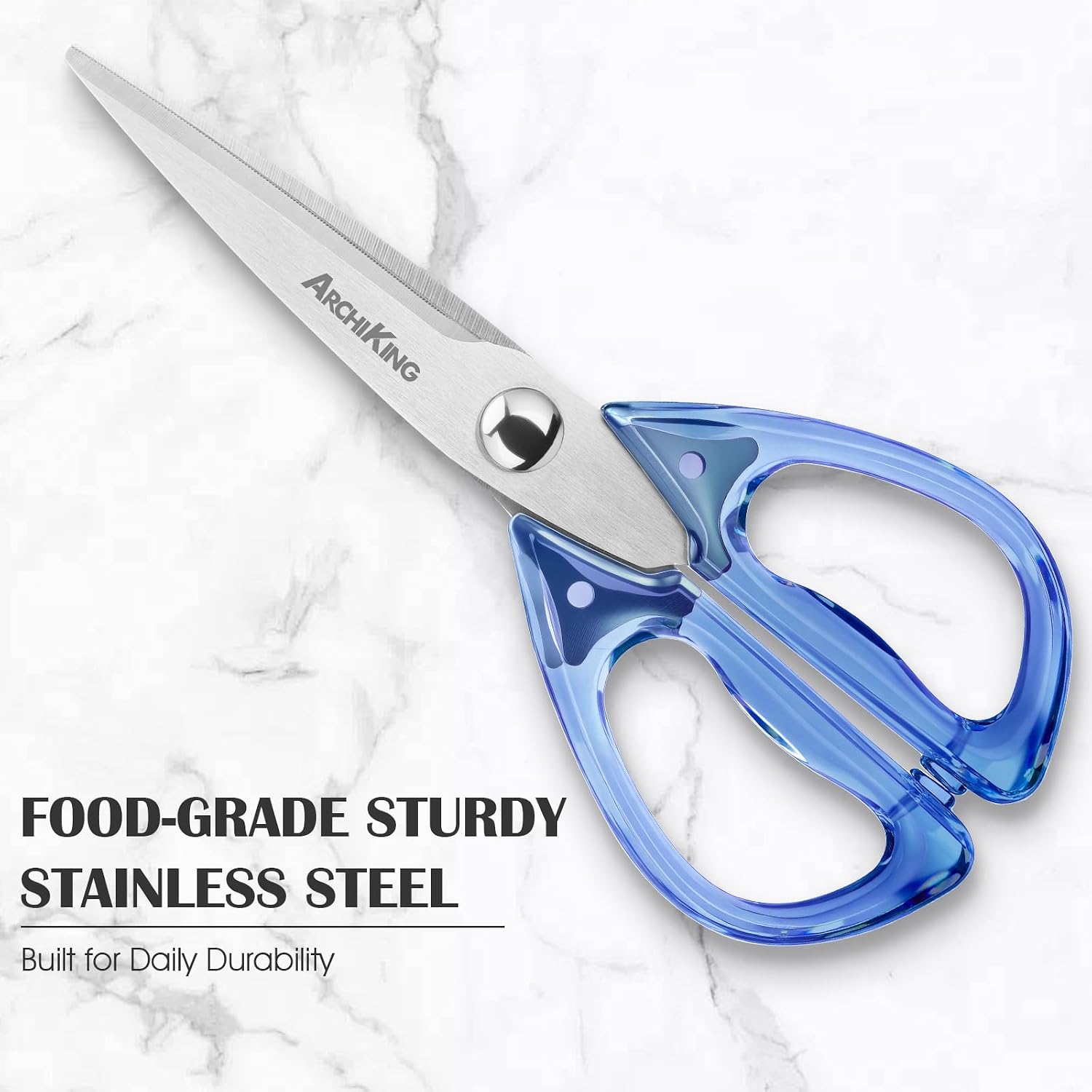 8.0inch Kitchen Shears, Sharp Stainless Steel Meat & Poultry Scissors, Transparent Blue Acrylic Handle, All Purpose