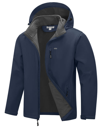 Men's Hooded Softshell Jacket Waterproof Fleece Windbreaker Jacket