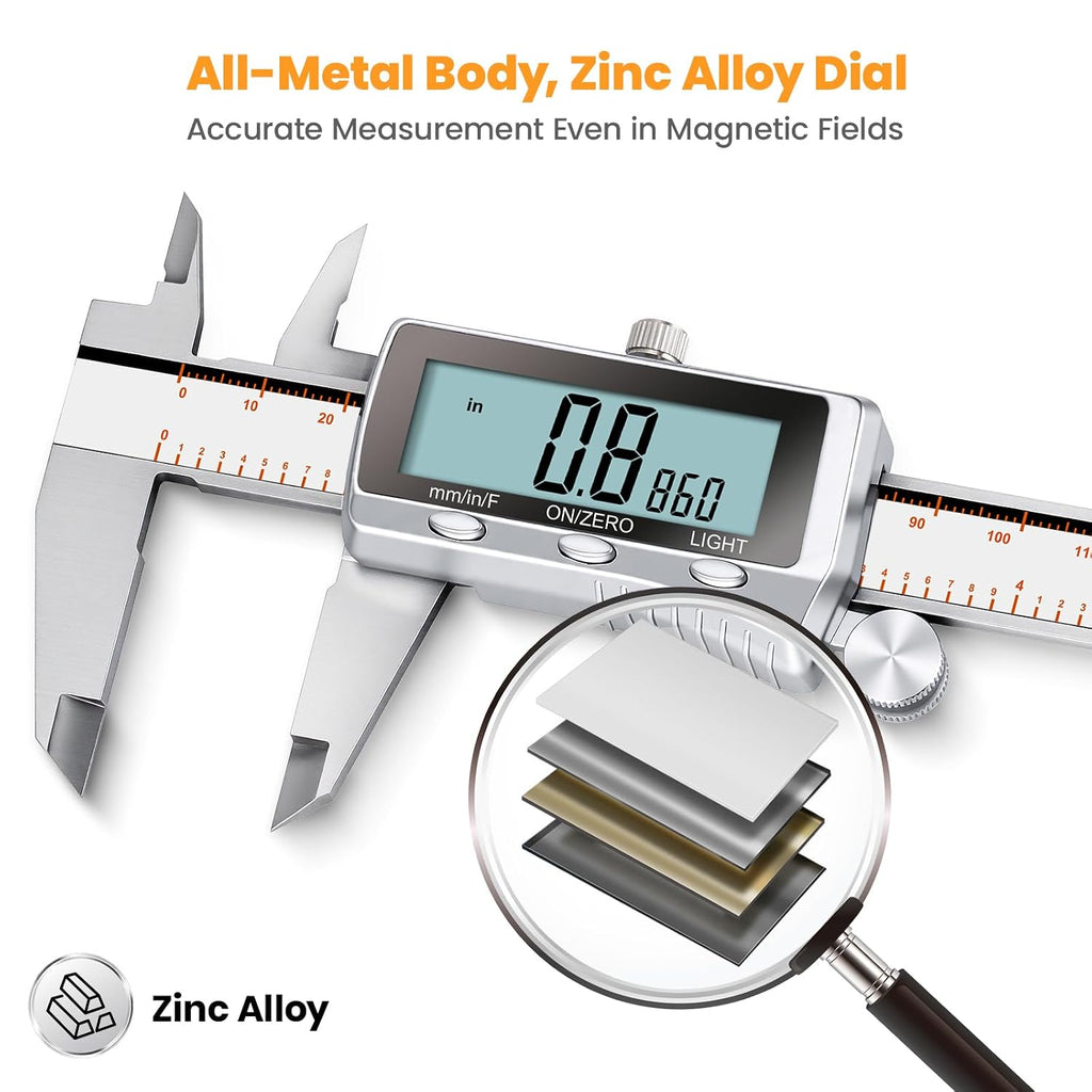 HARDELL Digital Caliper 6 Inch, Rechargeable All Metal W/Backlight Screen