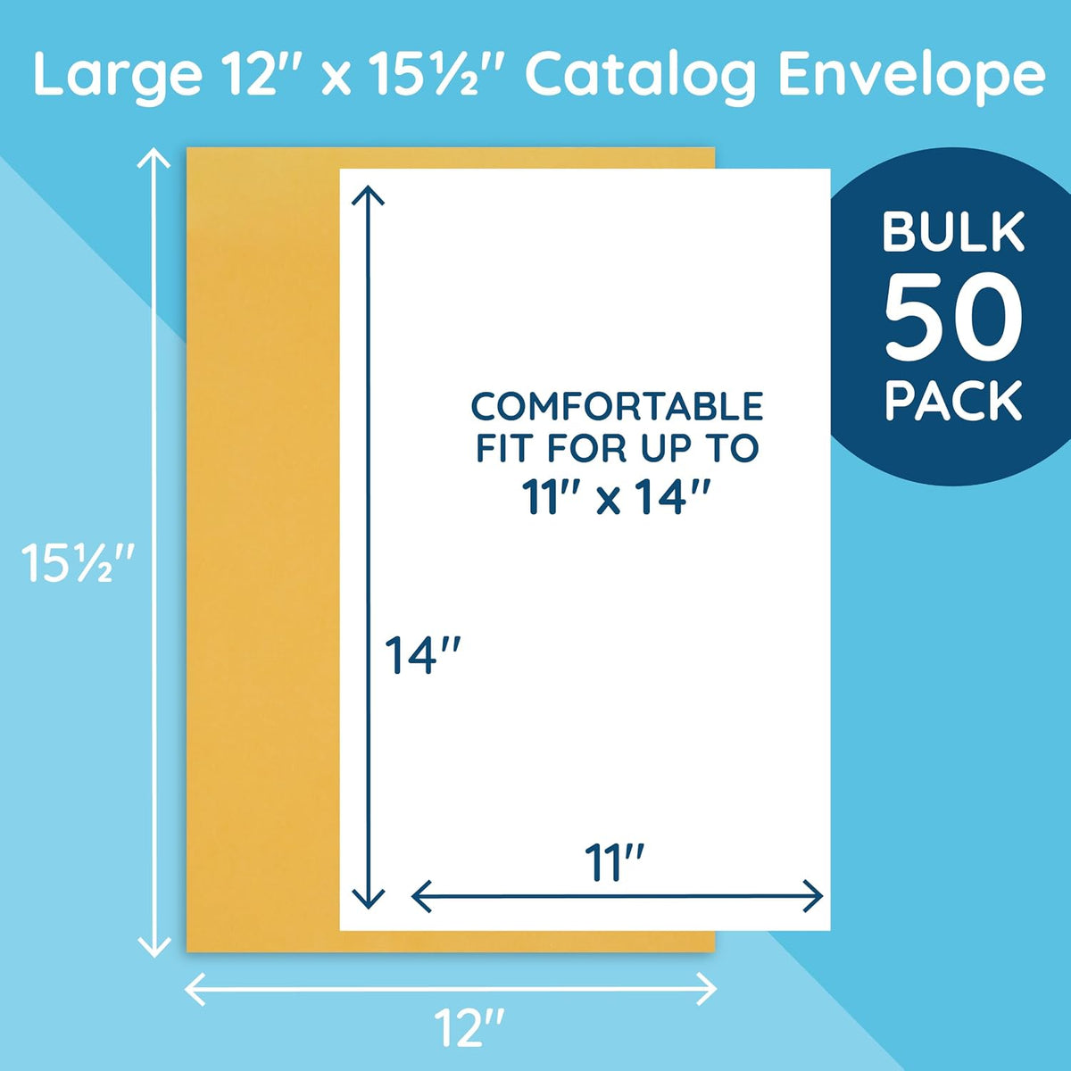 50 12" x 15.5" Kraft Catalog Envelopes, Self Seal