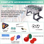 4-in-1 Foldable Multi Game Table for Home, Game Room | Combo Game Table Set with Ping Pong, Hockey, Pool Billiards