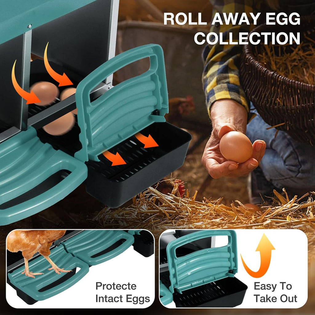 Chicken Nesting Boxes, 3 Compartments Egg Collection with Removable Drawer, Chicken Metal Laying Nest Box for Hens