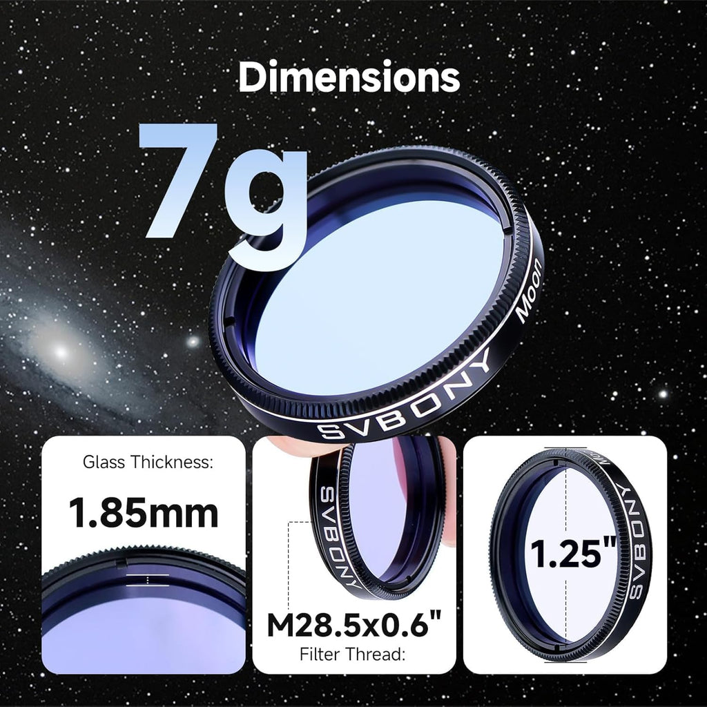 Moon Filter, 1.25" Telescope Filter, Optical Glass, Aluminum Housing with Barlow Lens 2X, 1.25 inch Barlow Lens with