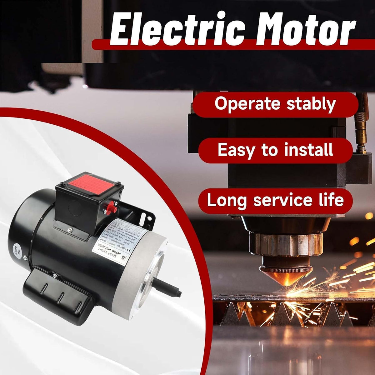 findmall 1/2HP Electric Motor 56C 1750RPM Single Phase Motor