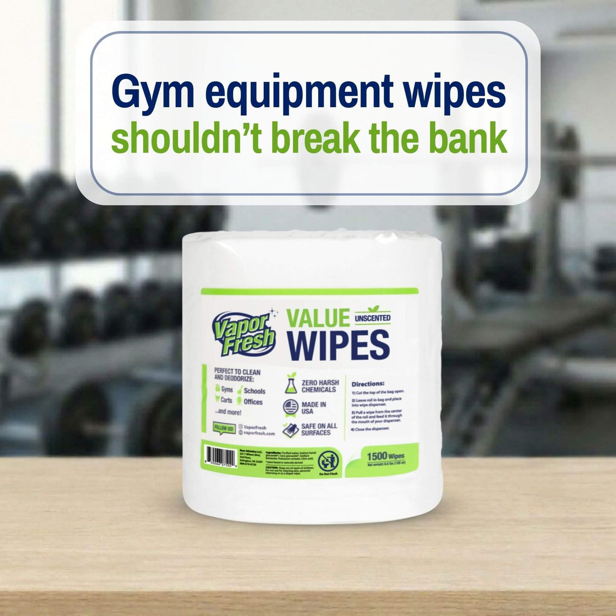Value Wipes For Gym Equipment, 1500 Count, 4 Rolls