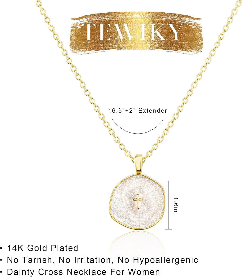 Graduation Gift for Her Cross Necklace for Women-Dainty Simple 14k Gold Plated Cross Pendant Cute Necklaces for Women