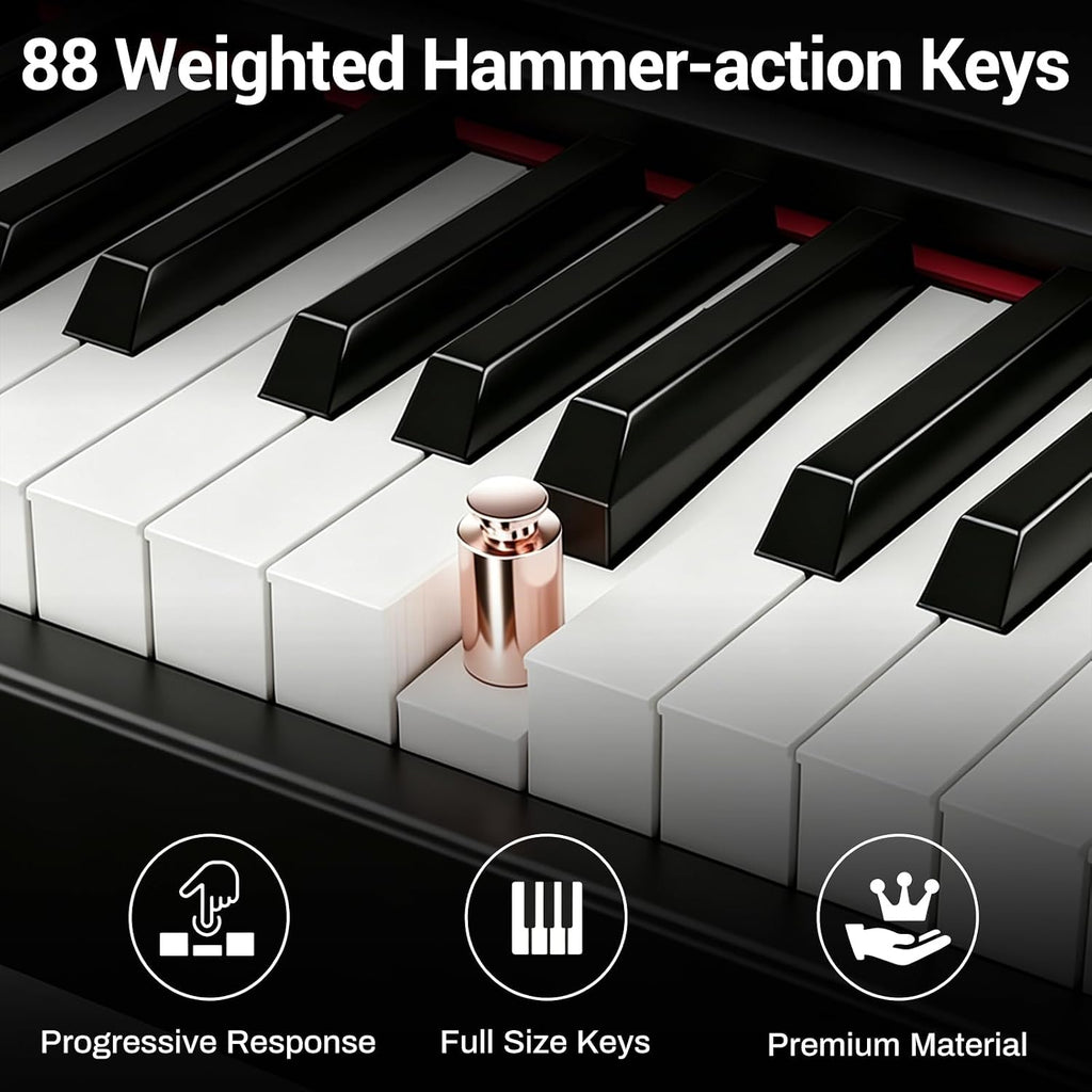 MOSEN Digital Piano 88-Key Weighted Keyboard with Hammer Action, Portable Electric Piano Set with X Stand, Recording