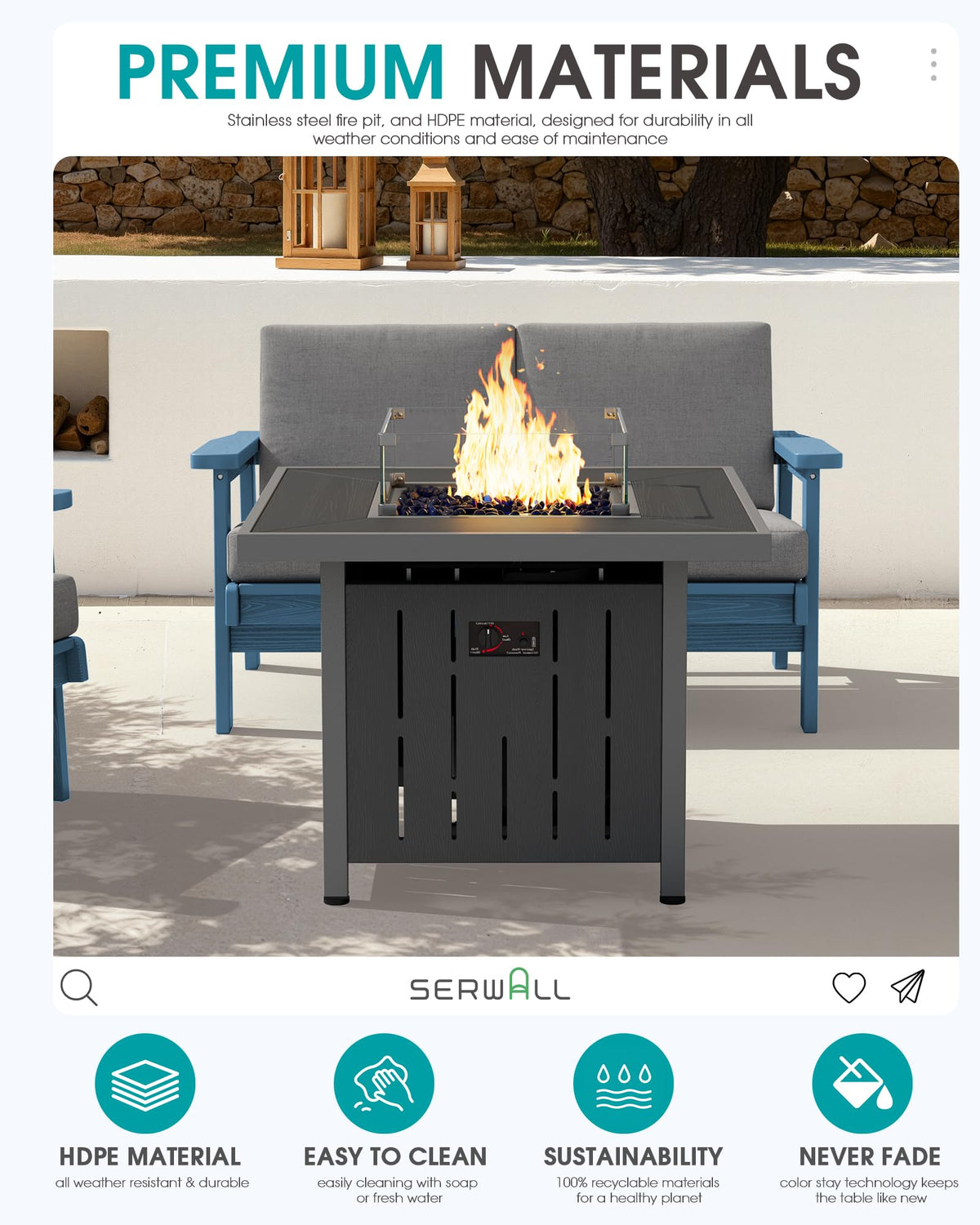 33" Square Outdoor Fire Pit Table with Lid, Black