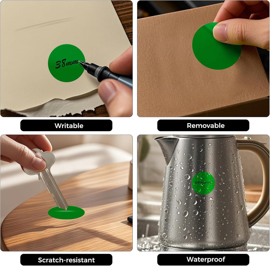 Green Round Stickers Roll 1.5 Inch Vinyl Dot Labels 1000 PCS