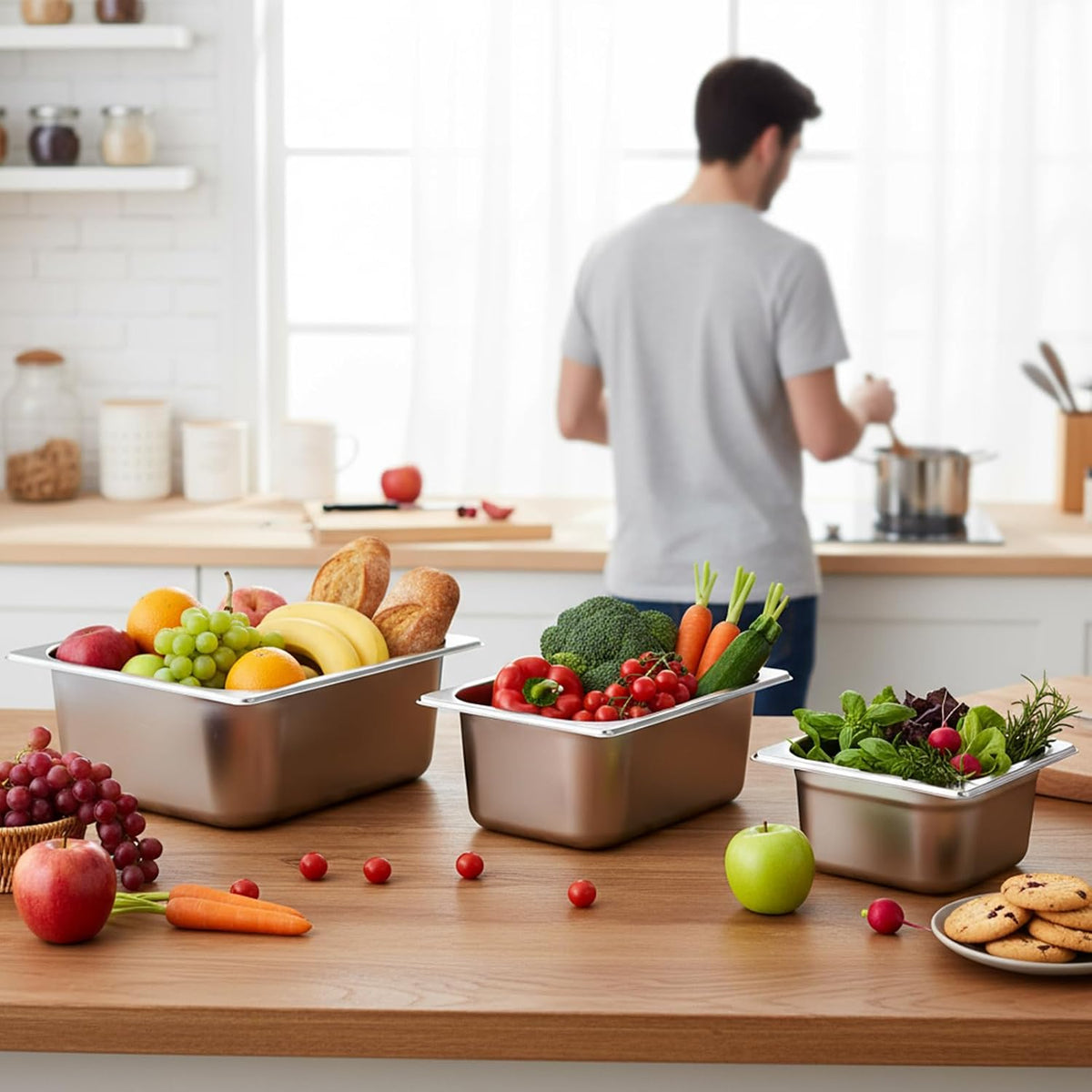 12 Set Stainless Steel Hotel Pan 1/2 1/4 1/6 Size 4 Inch Deep with Lids, Stainless Steel Steam Table Pan Commercial