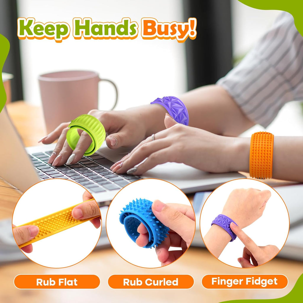 Sensory Fidget Toys for Kids: Textured Silicone Slap Bracelets 6 Pack, Stress Relief Fidgets for Autism ADHD