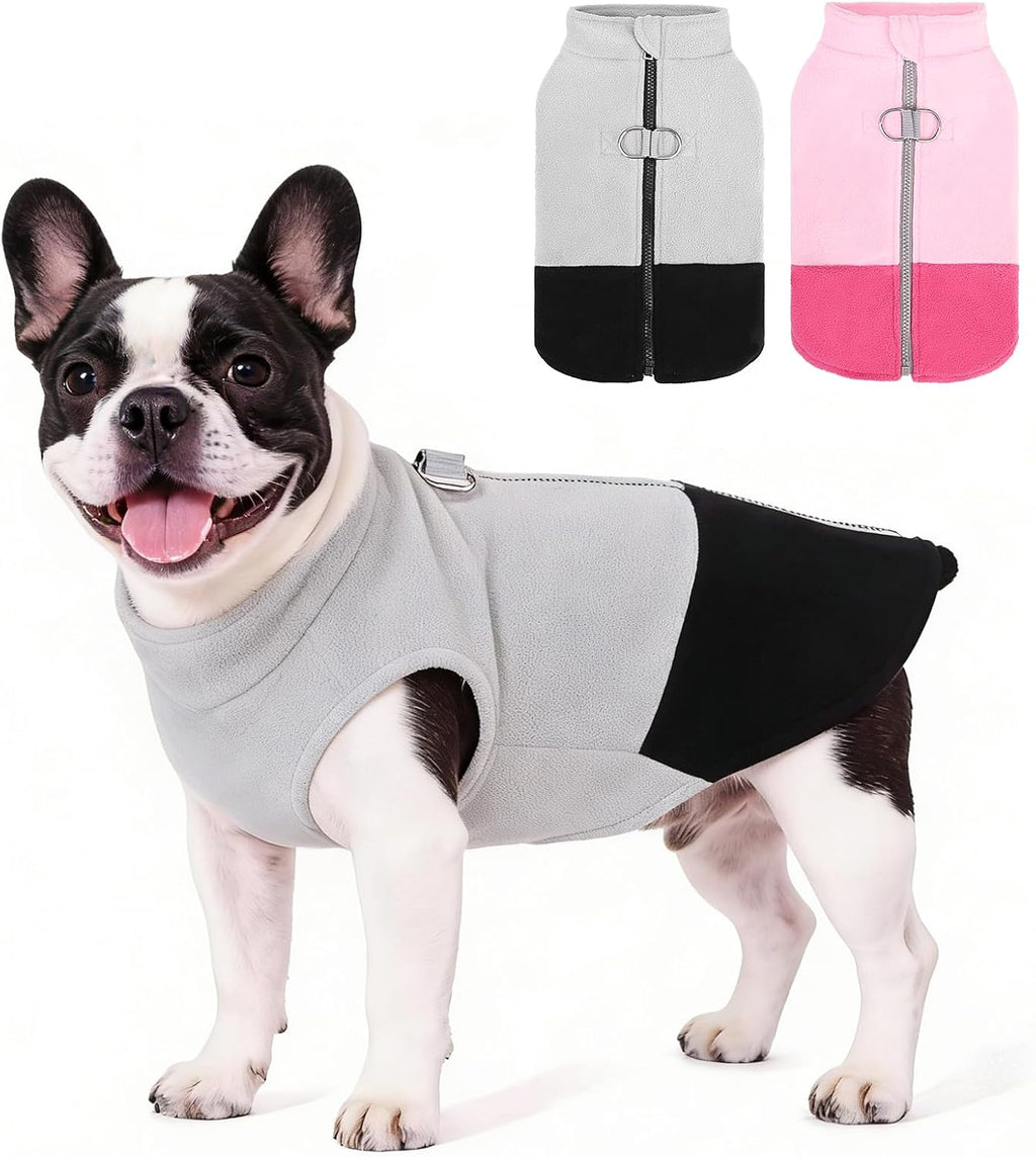 Dog Fleece Vest Sweater, Zip Up Step-in Pullover Warm Puppy Jacket with Dual Leash D-Ring for Small Medium Dogs, Cozy