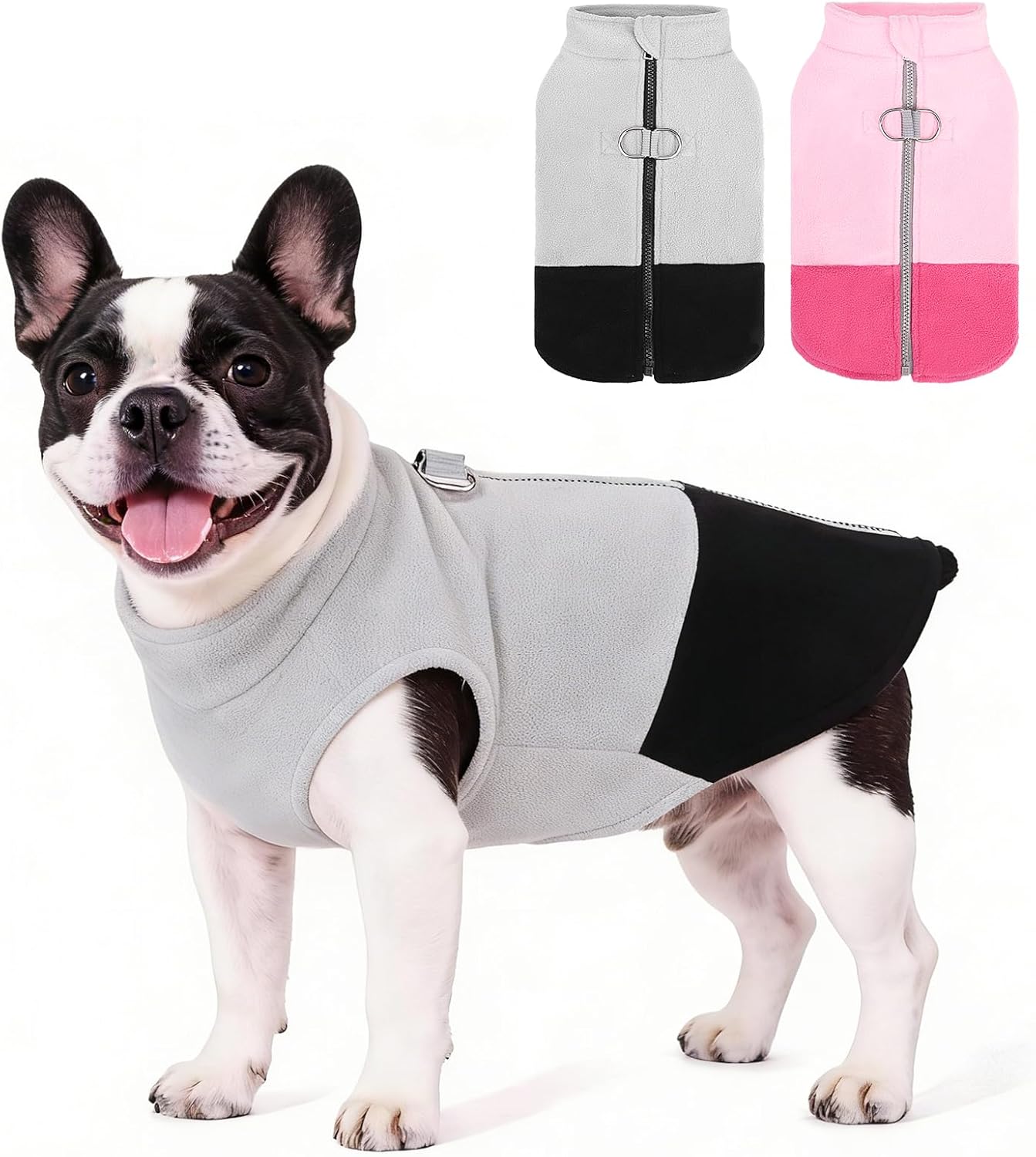 Dog Fleece Vest Sweater, Zip Up Step-in Pullover Warm Puppy Jacket with Dual Leash D-Ring for Small Medium Dogs, Cozy
