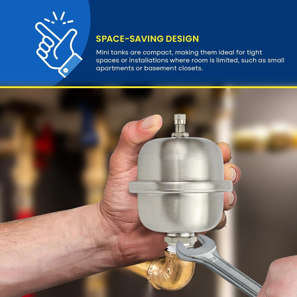 Supply Giant 2 Gallon Capacity Mini Thermal Expansion Tank for Tankless or Point-of-Use Water Heaters, 304 Stainless