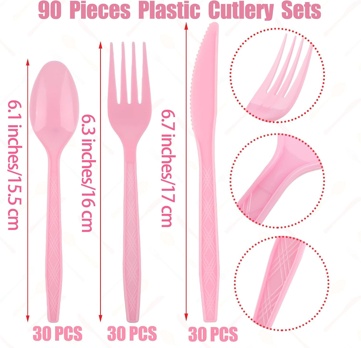 90 Pieces Pink Plastic Cutlery Set