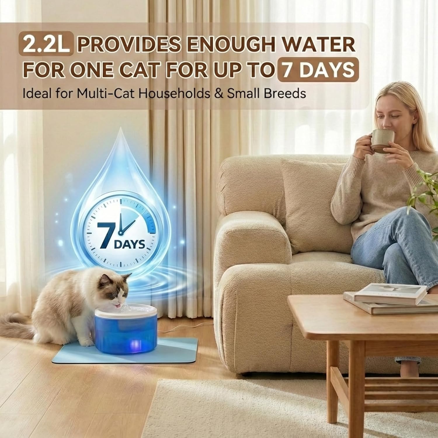 Cat Water Fountain,2.2L/74oz Cat Fountain – Ultra Quiet Upgraded Automatic Pet Water Fountain with 3 Replaceable