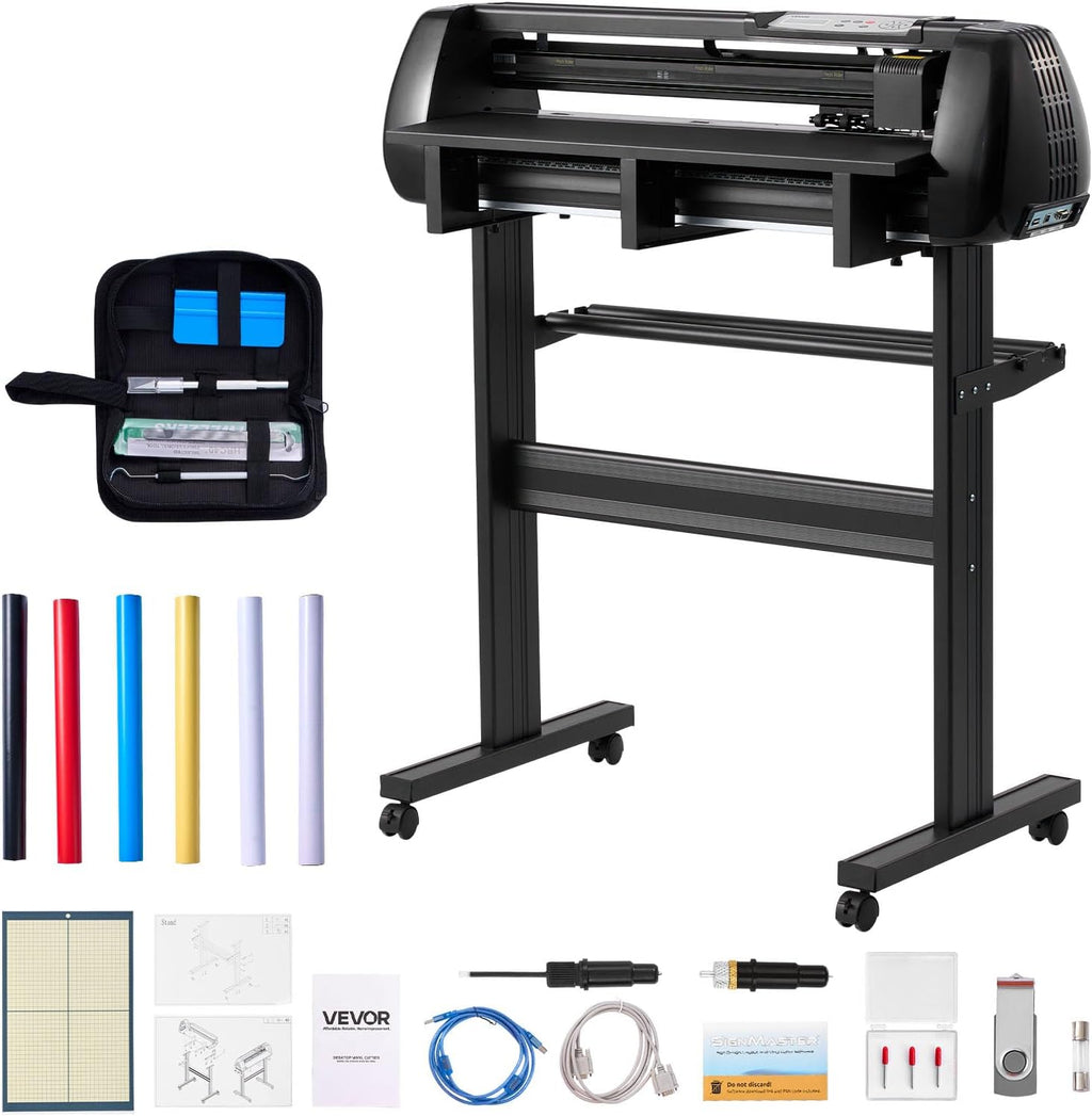 Vinyl Cutter Machine, 28 inch Max Feed Width, Dual Blades, Adjustable Force and Speed, LED Display, Vinyl Plotter
