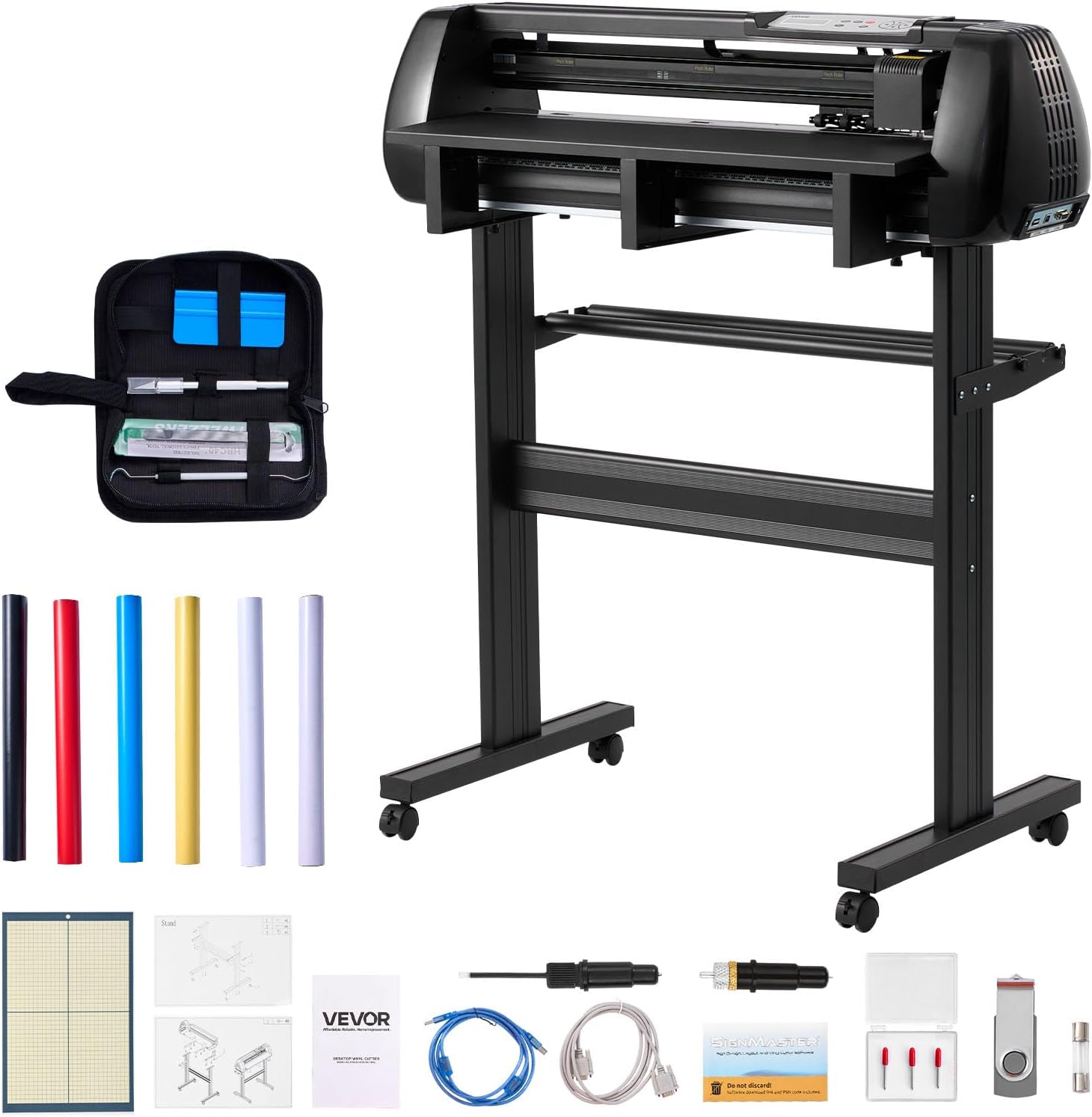 Vinyl Cutter Machine, 28 inch Max Feed Width, Dual Blades, Adjustable Force and Speed, LED Display, Vinyl Plotter