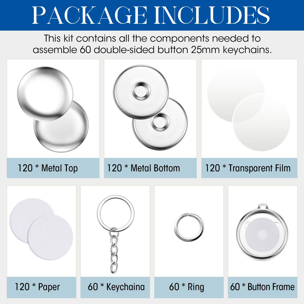 60 Sets Keychain Button Making Supplies, 25mm, Electroplating