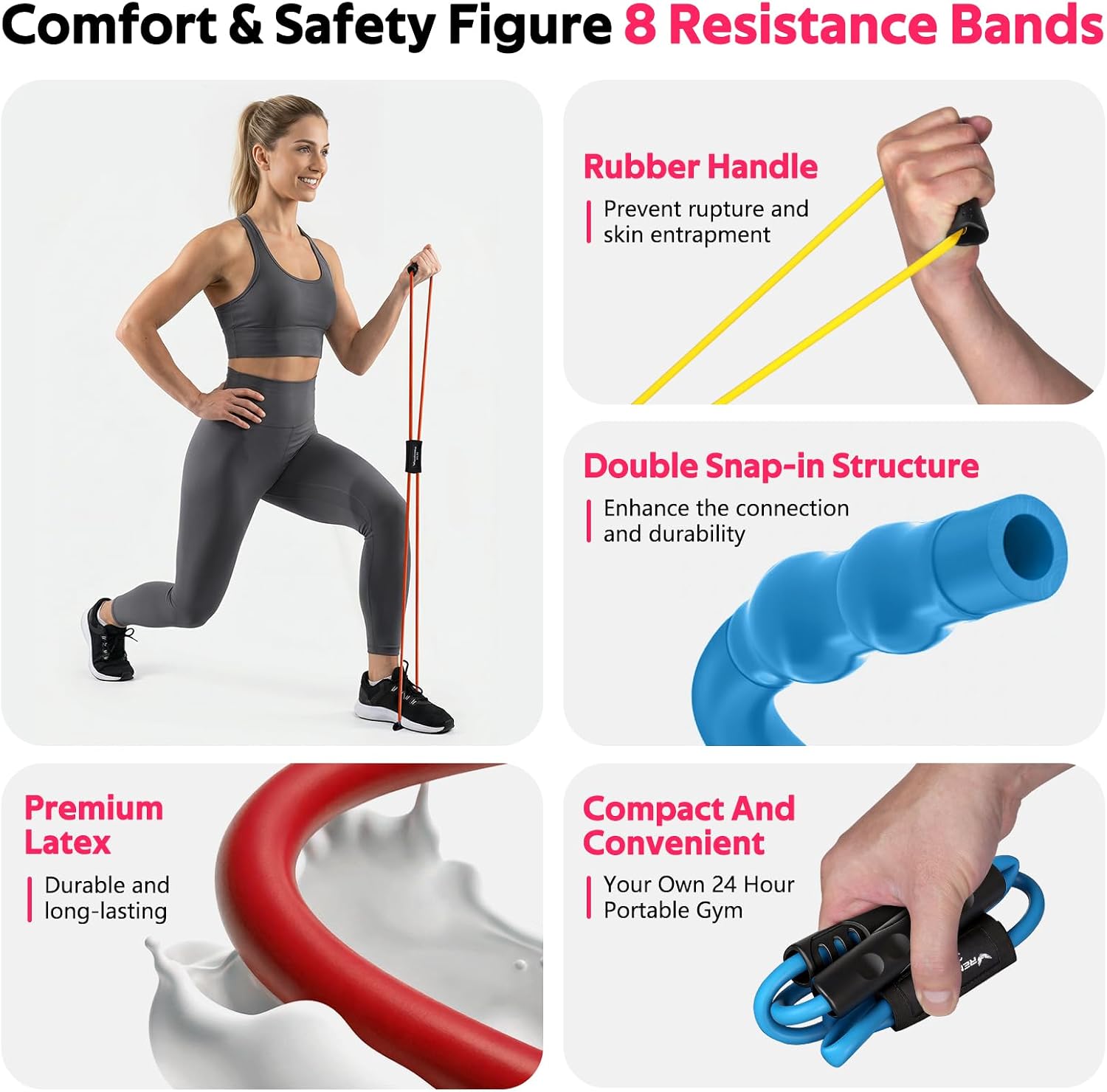 Figure 8 Fitness Resistance Bands with Handles - Exercise Tube Band Set of 3 for Arm and Shoulder Stretch, Rope 8
