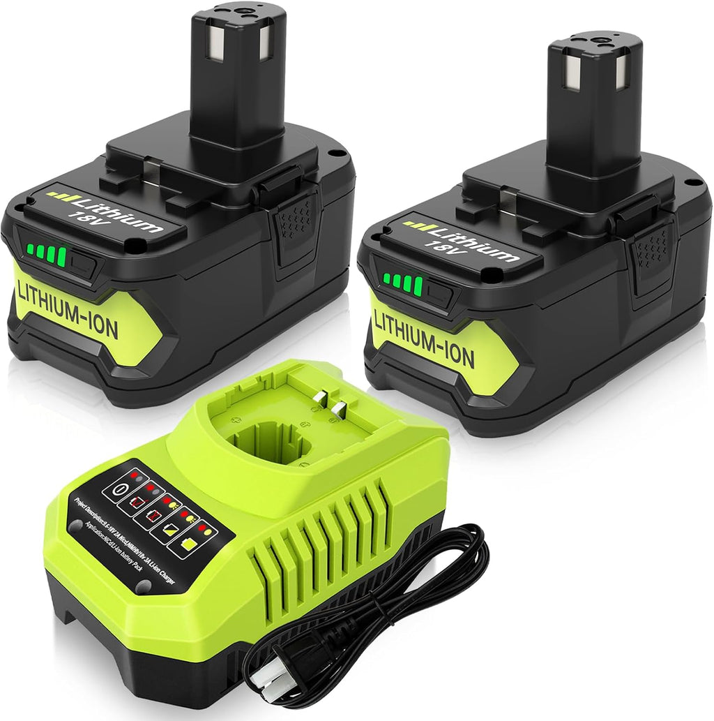 2 Pack 8.0Ah P108 Replacement for Ryobi 18 Volt Battery and P117 Charger
