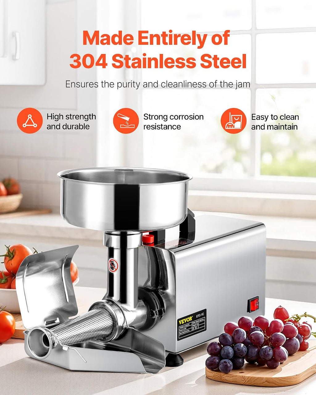 110V Electric Tomato Strainer 370W Commercial Grade Tomato Milling Machine Stainless Steel Tomato Press and Strainer