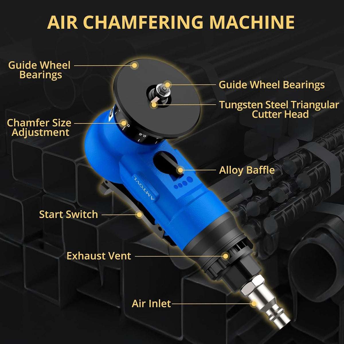 AMTOVL Pneumatic Chamfering Tool, Mini Air Chamfer Tool W/ 10C & 10R Blades