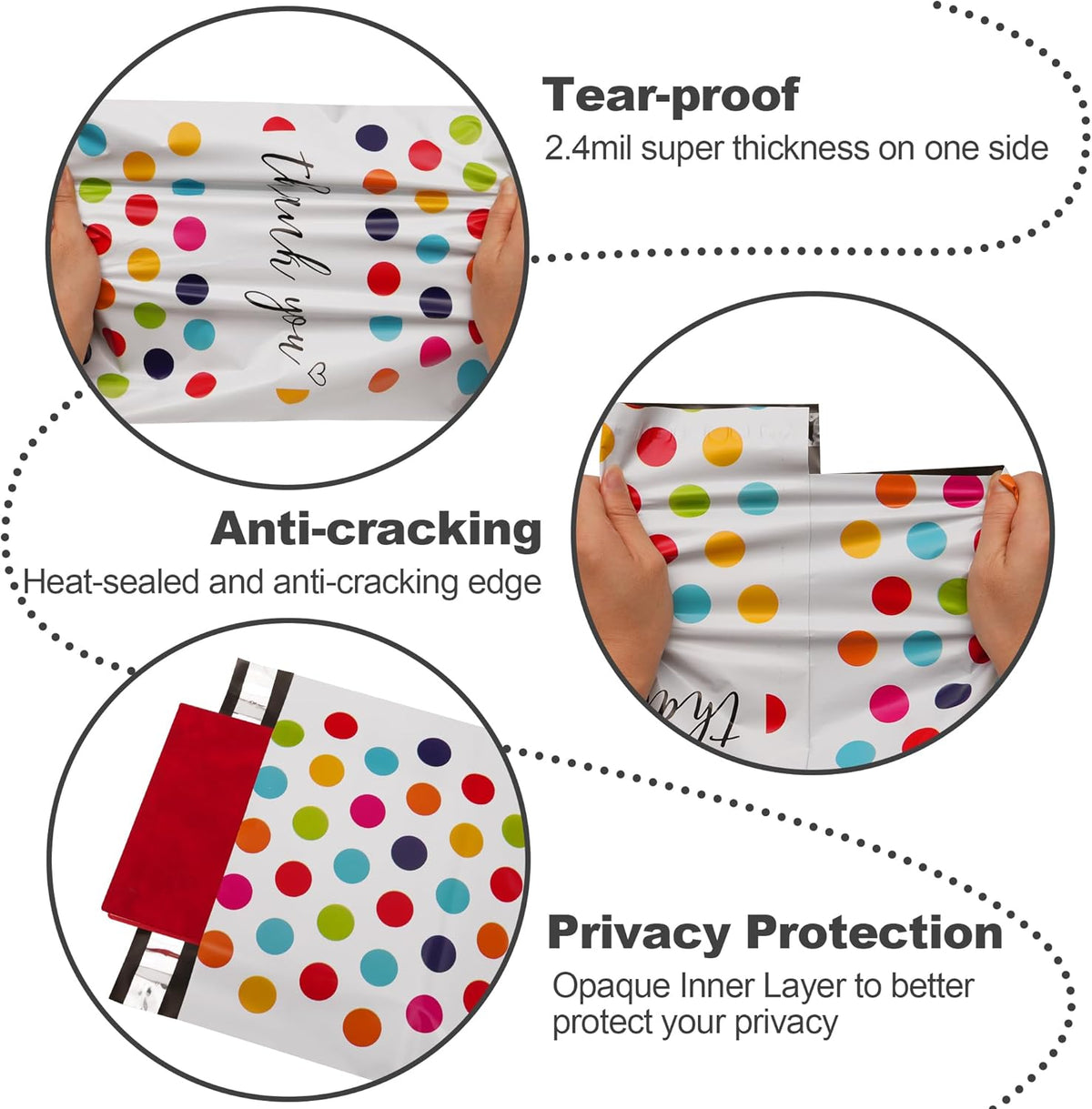 Thank You Poly Mailers 10x13 100 Pack, Polka Dots Design