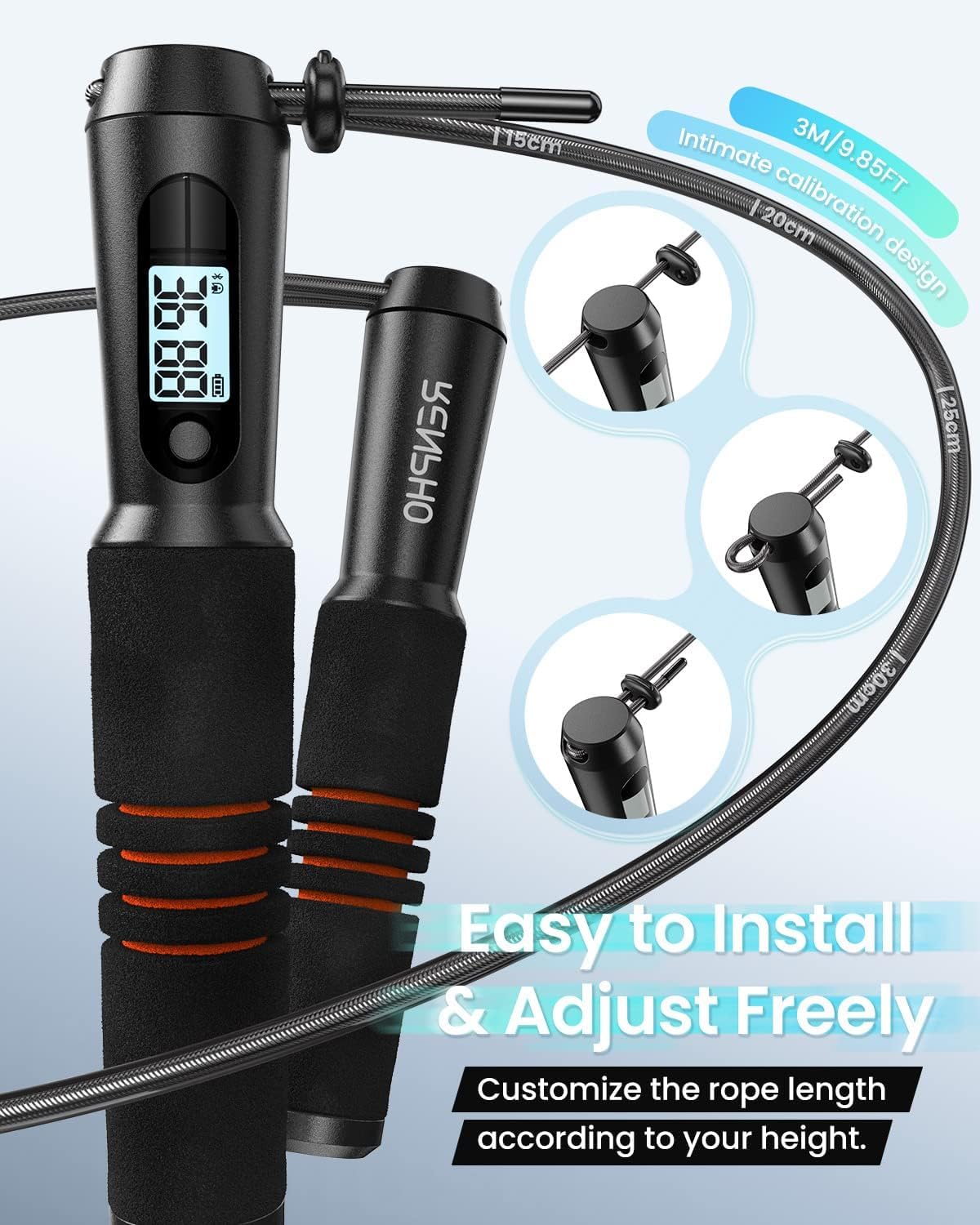 Smart Jump Rope - APP Data Storage & Tracking & Analysis, Tangle-Free Jumping Rope for Men, Women, Skipping Rope with