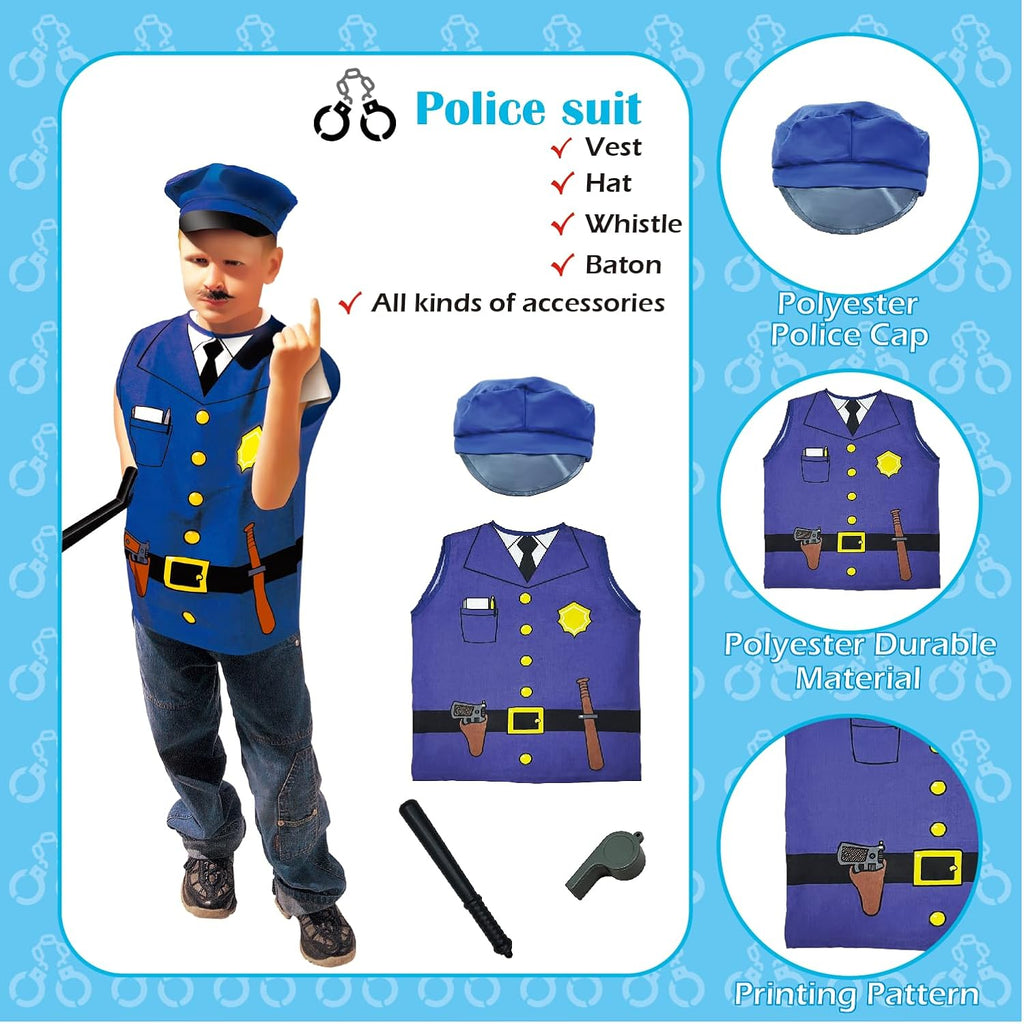 6 Sets Dress Up Trunk for Kids, Pretend Halloween Costumes includes Fireman/Doctor/Police/Pirate/Workerman/Chef
