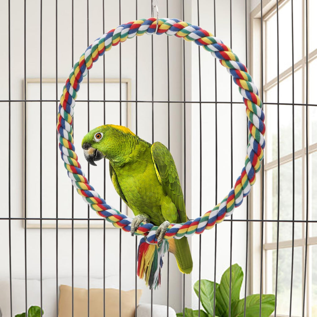 Bird Swing Colorful Rope Perch Climbing Toy for Parrots (M 10.4inch) | Soft cotton rope, colorful, supports balance
