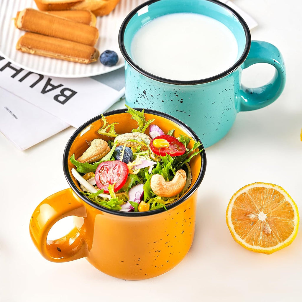 Set of 4 Large Ceramic Mugs with Handles, 16 oz, Vibrant Colors, Microwave & Dishwasher Safe, Perfect for Coffee