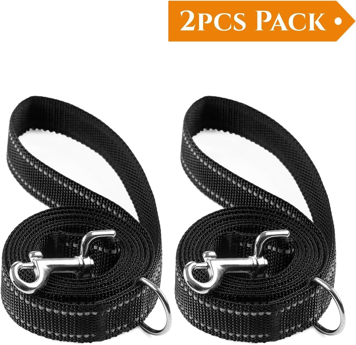 [2 Pack] 6ft Reflective Dog Leash, Heavy Duty Nylon Walking Training Leash with Accessory D-Ring for Small Medium