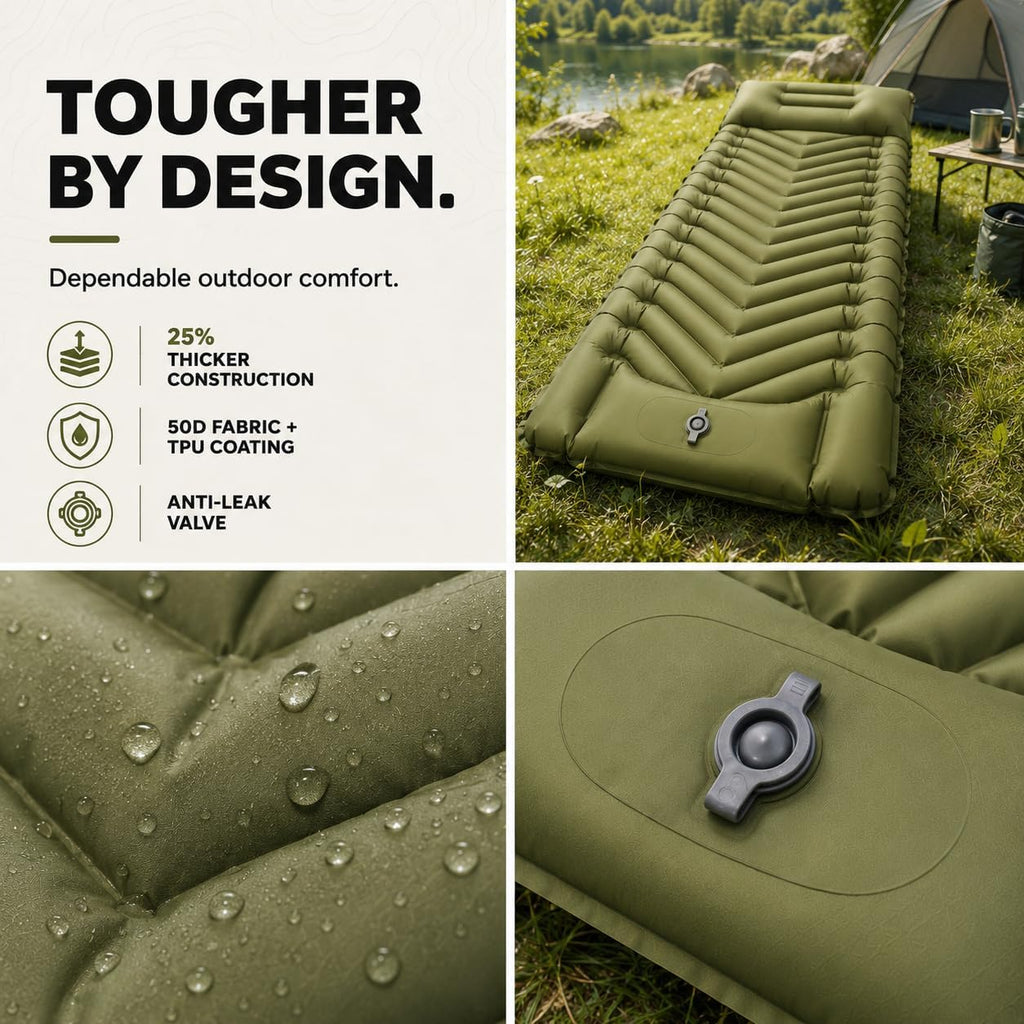 Sleeping Pad for Camping, Camping Mattress - Bed for Outdoors Built-in Foot Pump Air Mattress for Backpacking