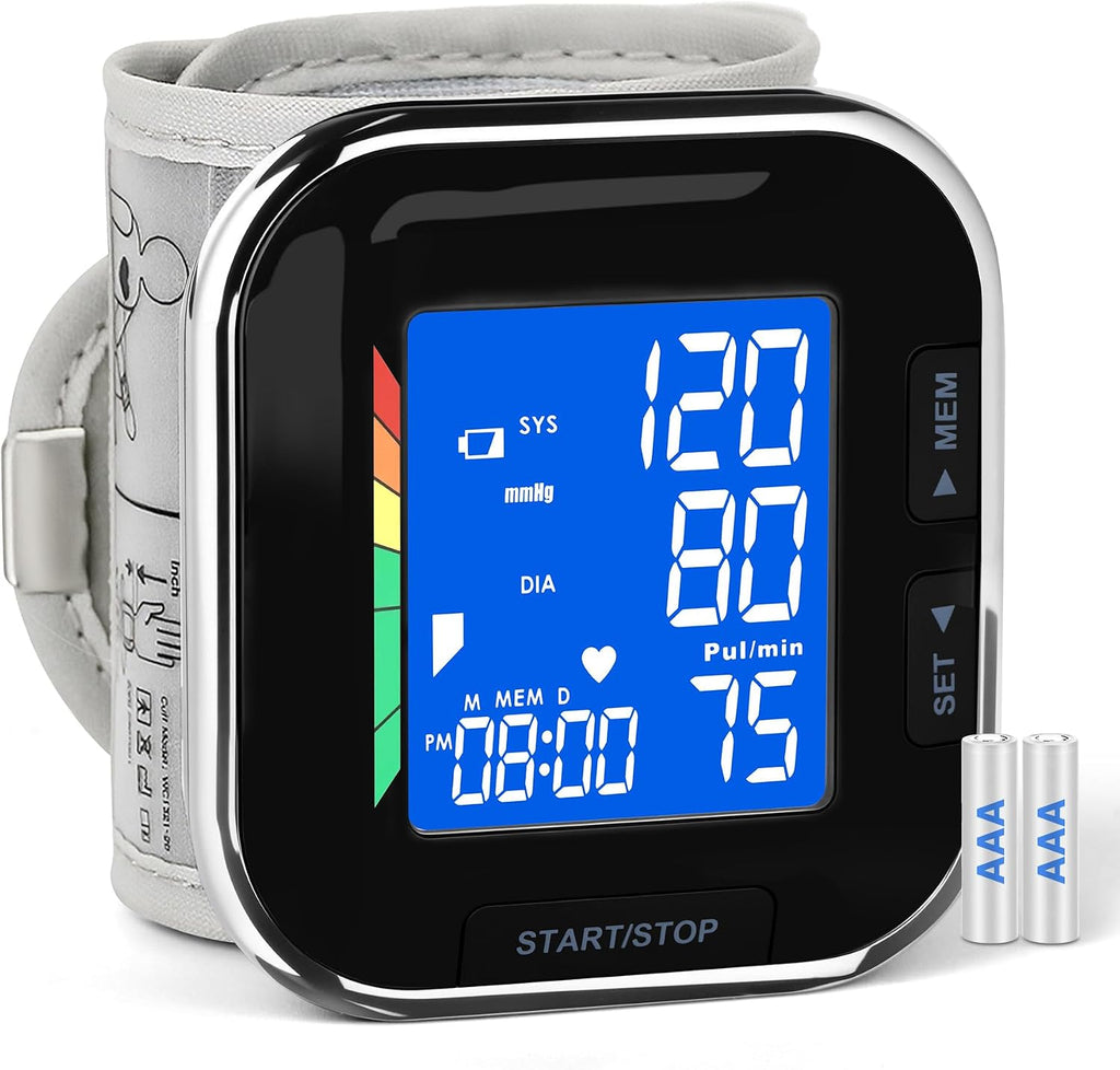 Wrist Blood Pressure Monitor with Backlit LCD & 60 Time-Stamped Memories