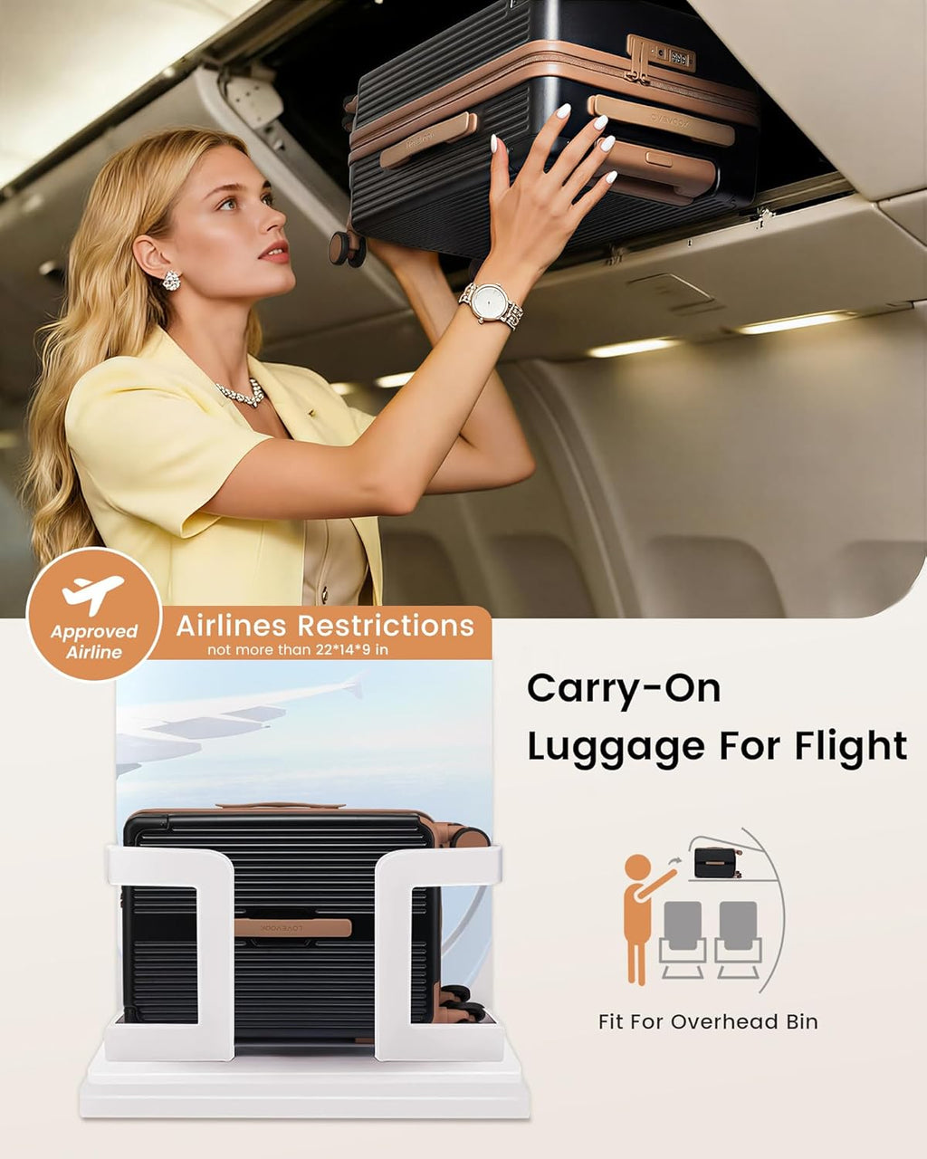Carry On Luggage 22x14x9 Airline Approved, 20 Inch Hard Shell Suitcases with Spinner Wheels, PC Hardside Small Carry