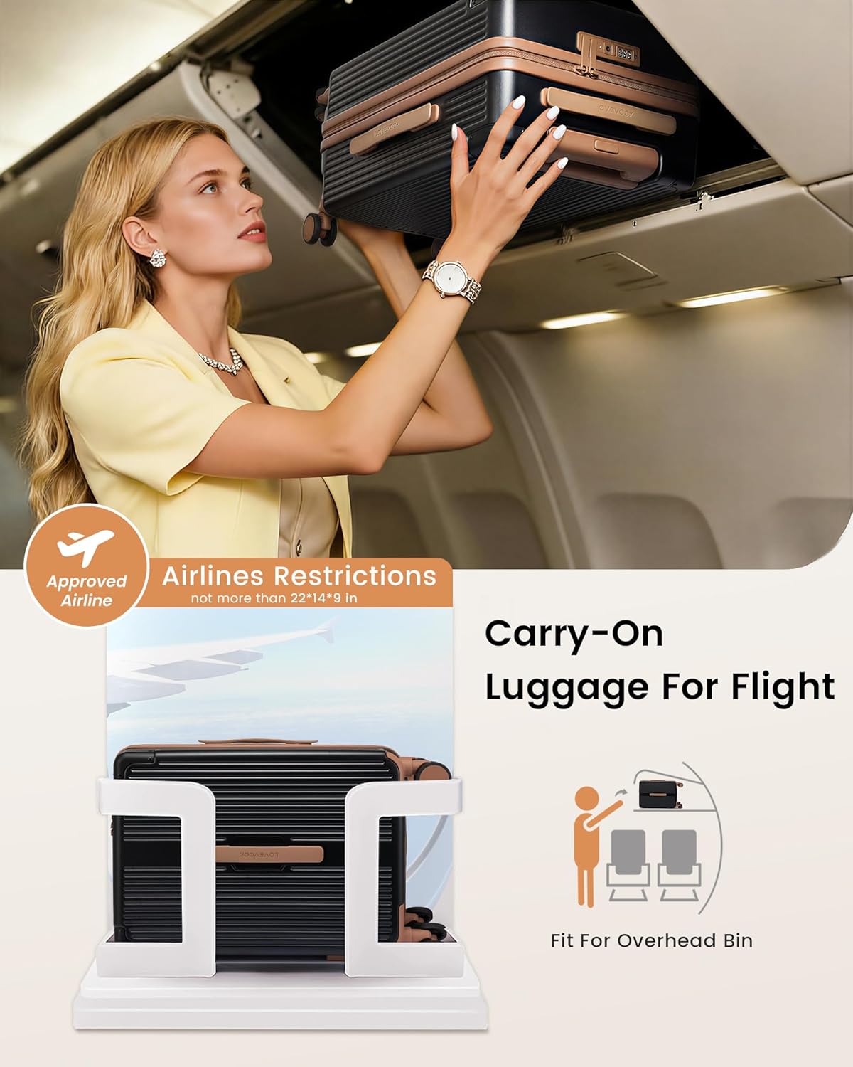 Carry On Luggage 22x14x9 Airline Approved, 20 Inch Hard Shell Suitcases with Spinner Wheels, PC Hardside Small Carry
