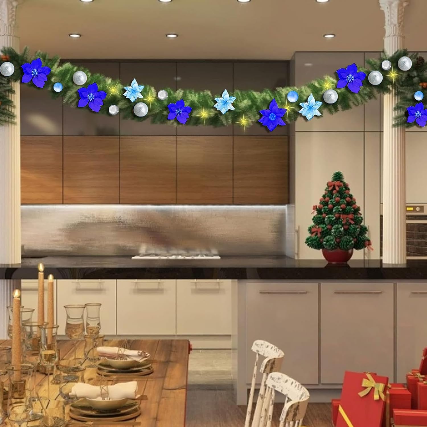 Christmas Illuminate Garland - 8.8 ft Rattan Artificial Flower Vine Plants Outdoor Decorations, Battery Operated