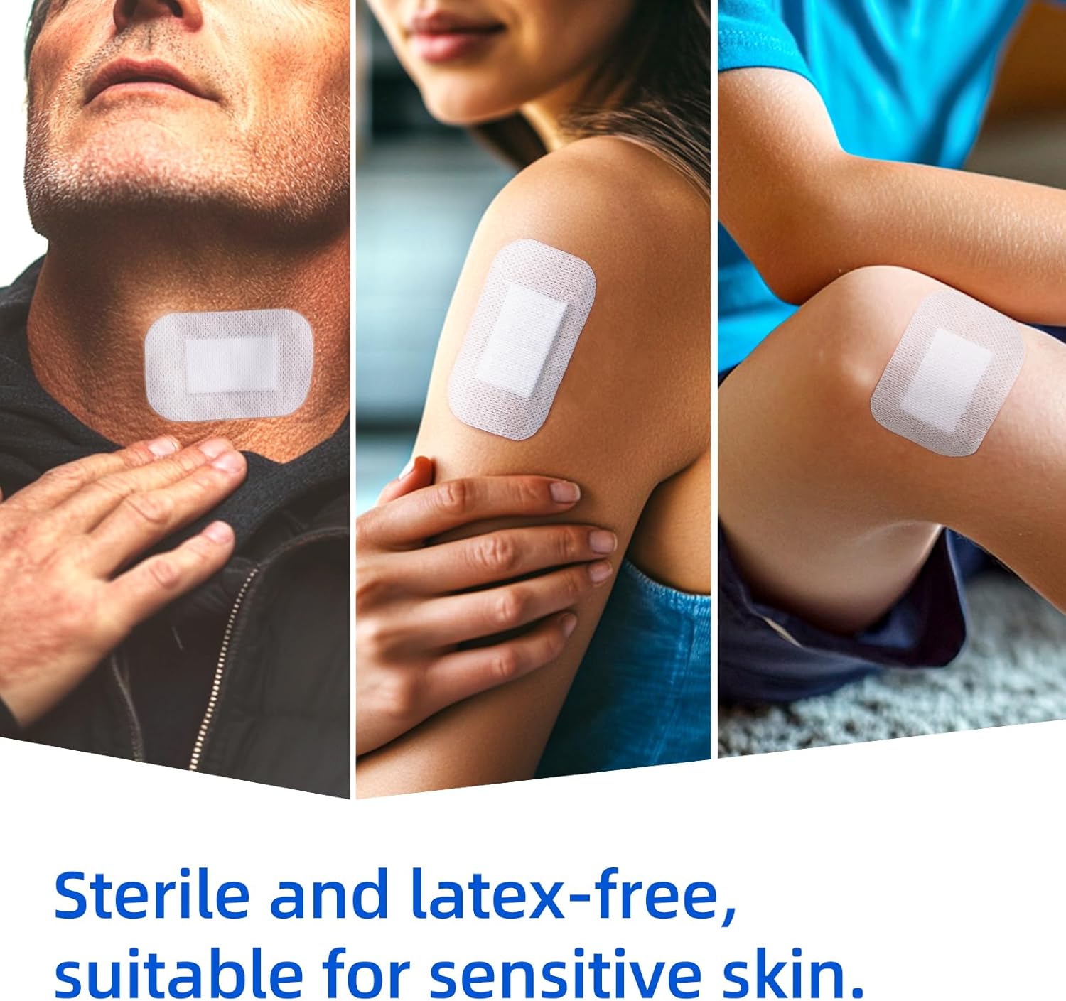 50Pcs Adhesive Gauze Bandages 2"x3", Water-Resistant Wound Island Dressing, Sterile & Absorbent Medical Grade