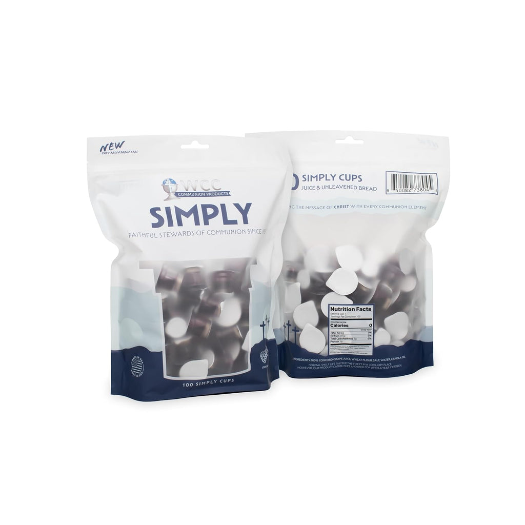 Simply Communion Bagged Prefilled Communion Cups 100 Count | Concord Grape Juice & Unleavened Bread | Quiet Seal
