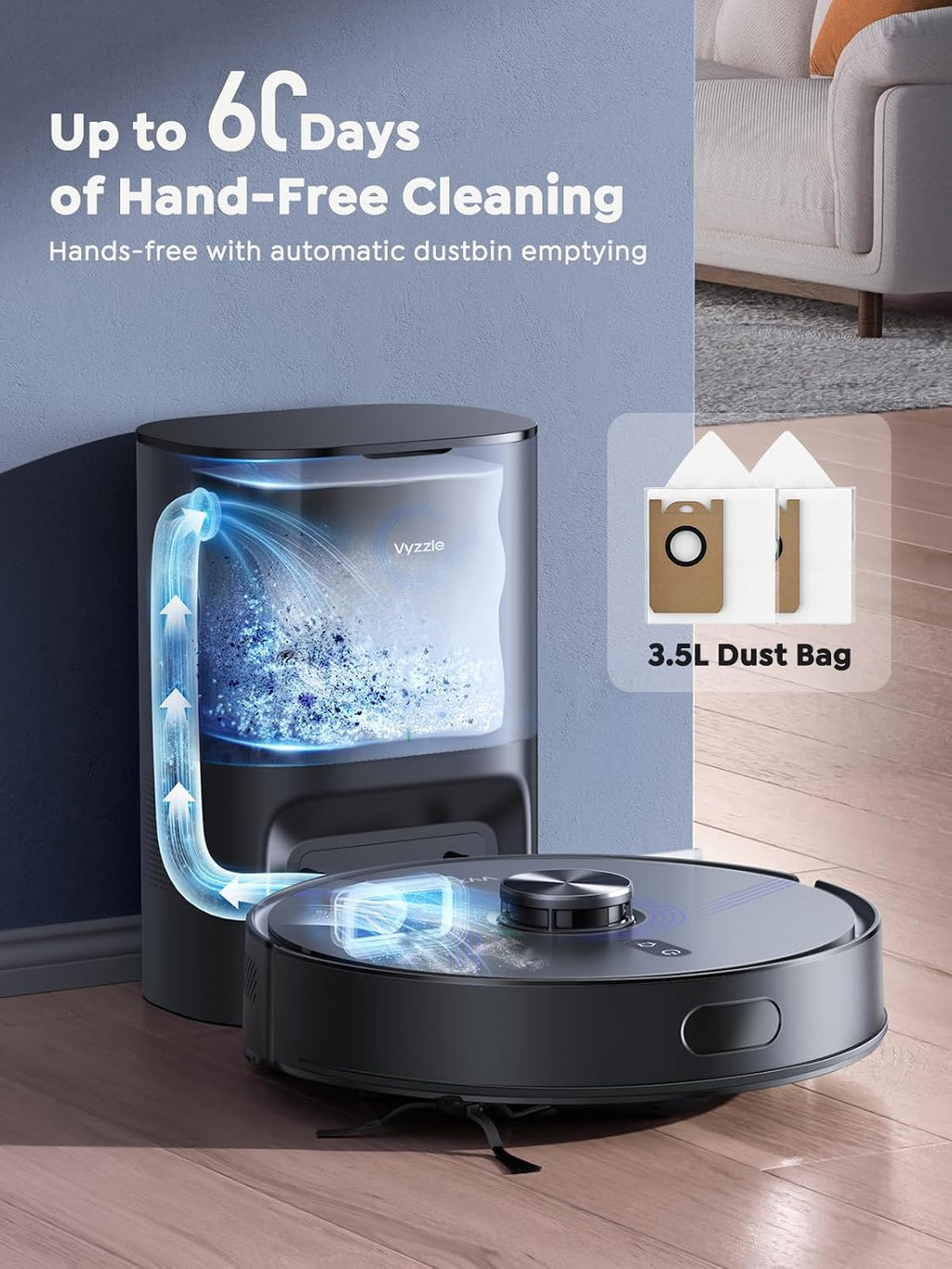 Robot Vacuum and Mop, 8000Pa for Pet Hair, Carpet, Hard Floors, E20 | 60 Days Self-Emptying, Lidar Navigation, Smart