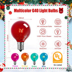 G40 Christmas Light Bulbs, 50 Pack, 5W, E12/C7 Base, Multicolor